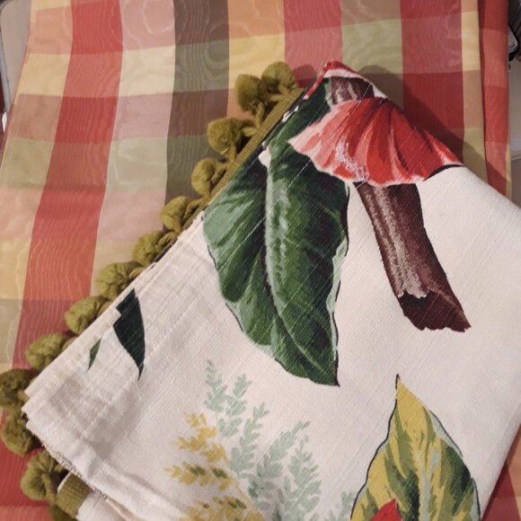 Tropical Barkcloth & Moire Vtg/Retro Homemade Curtains w Valance Single Window - Picture 15 of 15